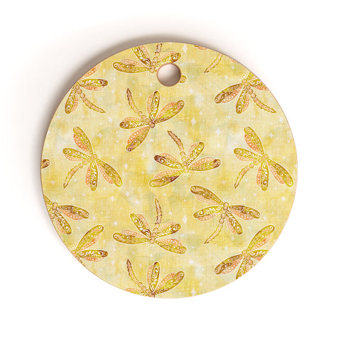 Schatzi Brown Dragonfly Golden Cutting Board Round