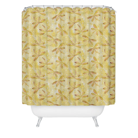 Schatzi Brown Dragonfly Golden Shower Curtain