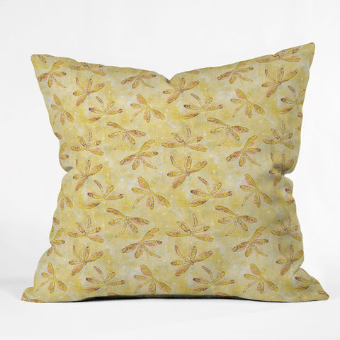 Schatzi Brown Dragonfly Golden Outdoor Throw Pillow