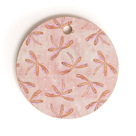 Schatzi Brown Dragonfly Peach Cutting Board Round