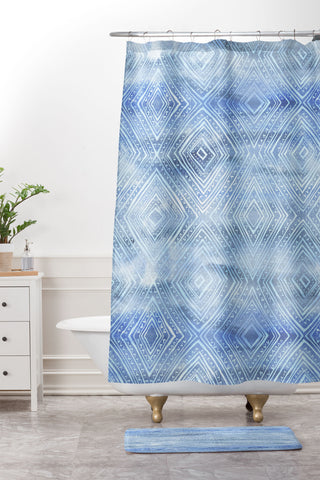Schatzi Brown Drawn Diamond Chambray Shower Curtain And Mat