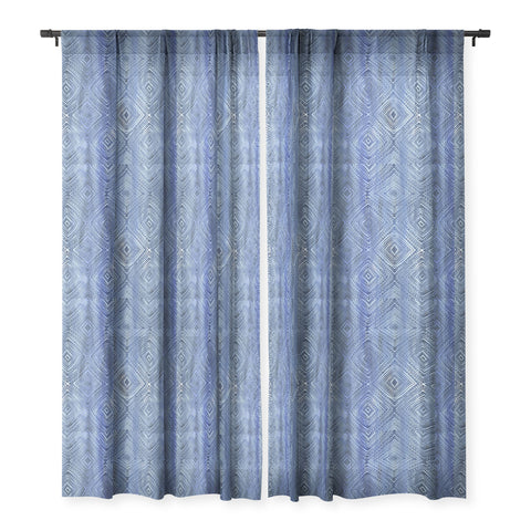Schatzi Brown Drawn Diamond Denim Sheer Window Curtain