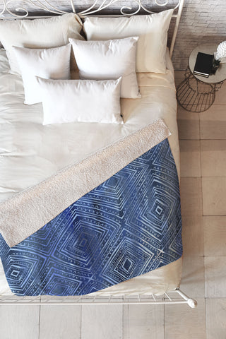 Schatzi Brown Drawn Diamond Denim Fleece Throw Blanket