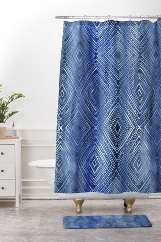 Schatzi Brown Drawn Diamond Denim Shower Curtain And Mat