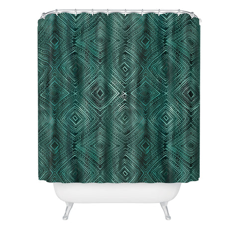Schatzi Brown Drawn Diamond Green Shower Curtain