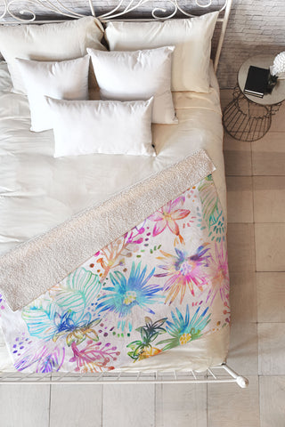 Schatzi Brown Eden Floral White Fleece Throw Blanket