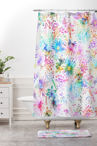 Schatzi Brown Eden Floral White Shower Curtain And Mat