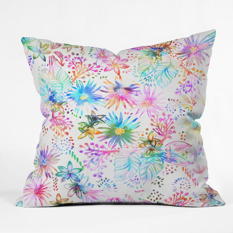 Schatzi Brown Eden Floral White Outdoor Throw Pillow