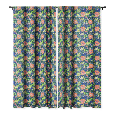 Schatzi Brown Elizabeth Floral Green Blackout Window Curtain
