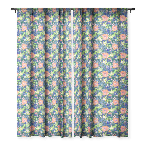 Schatzi Brown Elizabeth Floral Green Sheer Window Curtain