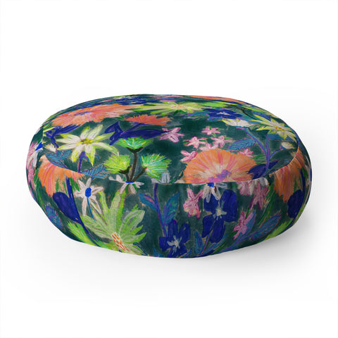 Schatzi Brown Elizabeth Floral Green Floor Pillow Round