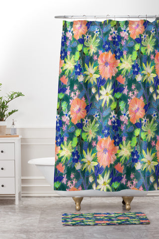 Schatzi Brown Elizabeth Floral Green Shower Curtain And Mat