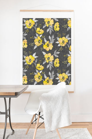 Schatzi Brown Emma Floral Gray Yellow Art Print And Hanger