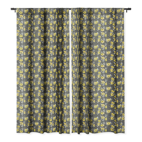 Schatzi Brown Emma Floral Gray Yellow Blackout Window Curtain