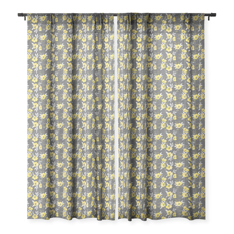 Schatzi Brown Emma Floral Gray Yellow Sheer Window Curtain