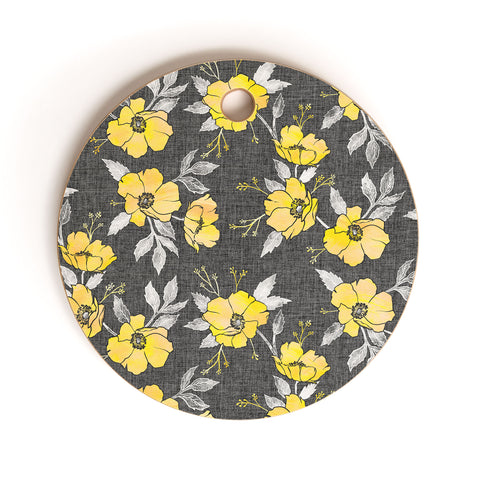 Schatzi Brown Emma Floral Gray Yellow Cutting Board Round