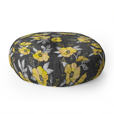 Schatzi Brown Emma Floral Gray Yellow Floor Pillow Round