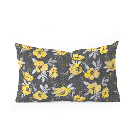 Schatzi Brown Emma Floral Gray Yellow Oblong Throw Pillow