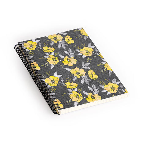 Schatzi Brown Emma Floral Gray Yellow Spiral Notebook