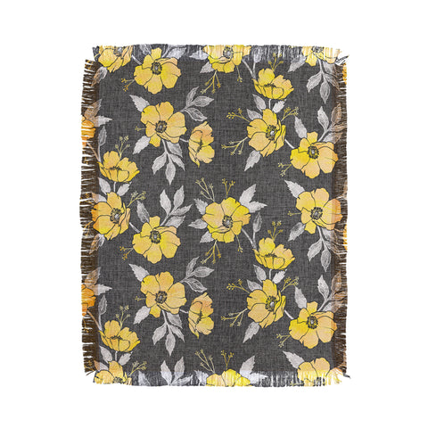 Schatzi Brown Emma Floral Gray Yellow Throw Blanket