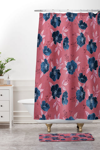 Schatzi Brown Emma Floral Hot Pink Shower Curtain And Mat