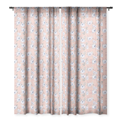 Schatzi Brown Emma Floral Light Pink Sheer Window Curtain