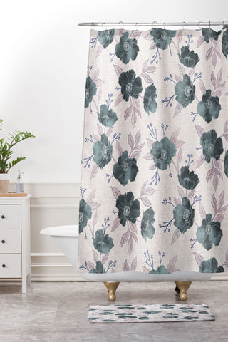 Schatzi Brown Emma Floral Stone Shower Curtain And Mat