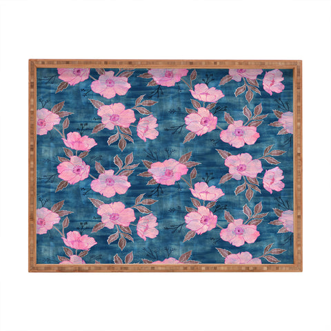 Schatzi Brown Emma Floral Turquoise Rectangular Tray