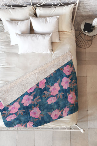 Schatzi Brown Emma Floral Turquoise Fleece Throw Blanket