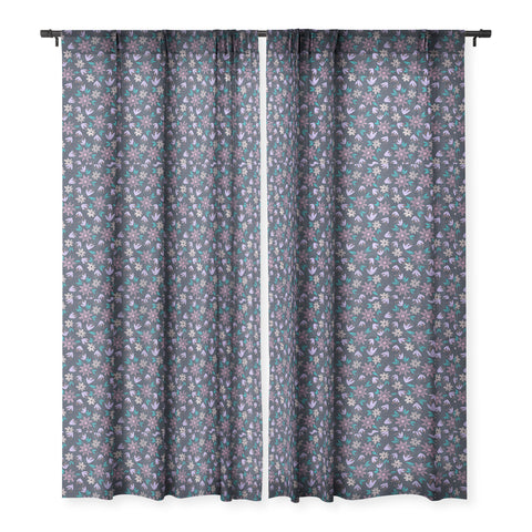 Schatzi Brown Erinn Floral Purple Sheer Window Curtain