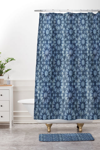 Schatzi Brown Farah Tile Denim Shower Curtain And Mat