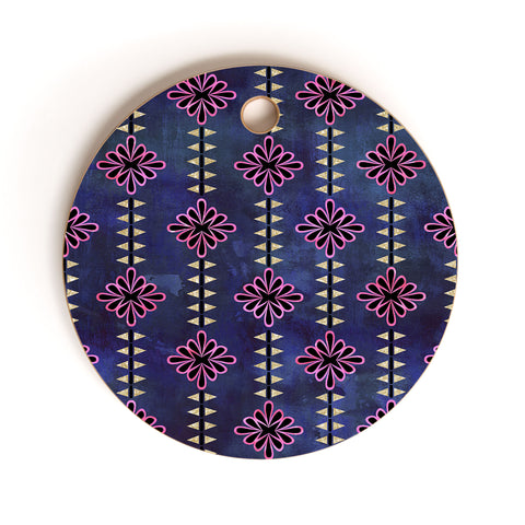 Schatzi Brown Flower Stripe Sparkle Cutting Board Round