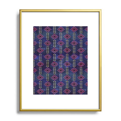 Schatzi Brown Flower Stripe Sparkle Metal Framed Art Print