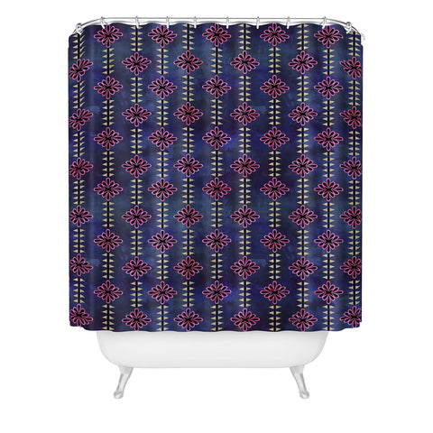 Schatzi Brown Flower Stripe Sparkle Shower Curtain