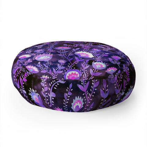 Schatzi Brown Folk Flower Purple Floor Pillow Round