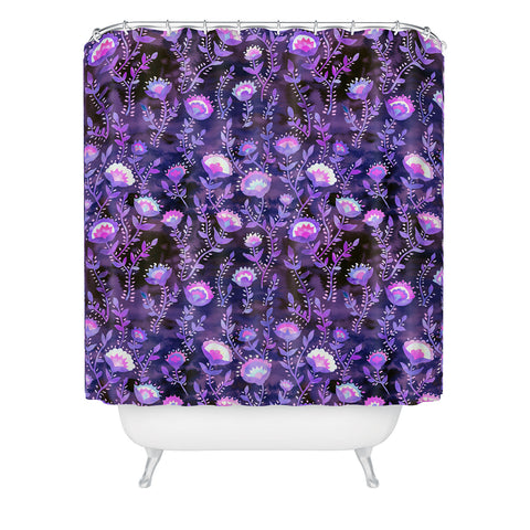 Schatzi Brown Folk Flower Purple Shower Curtain