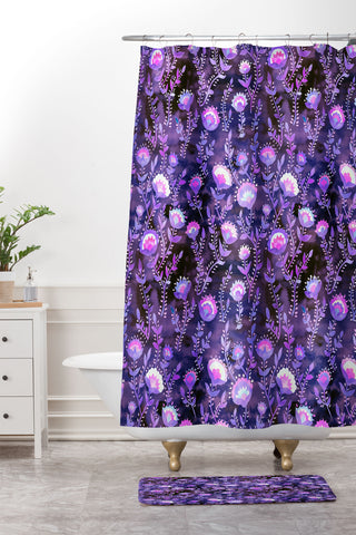 Schatzi Brown Folk Flower Purple Shower Curtain And Mat