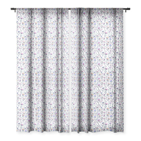 Schatzi Brown Folk Flower White Sheer Window Curtain