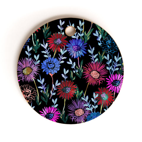 Schatzi Brown Gillian Floral Black Cutting Board Round