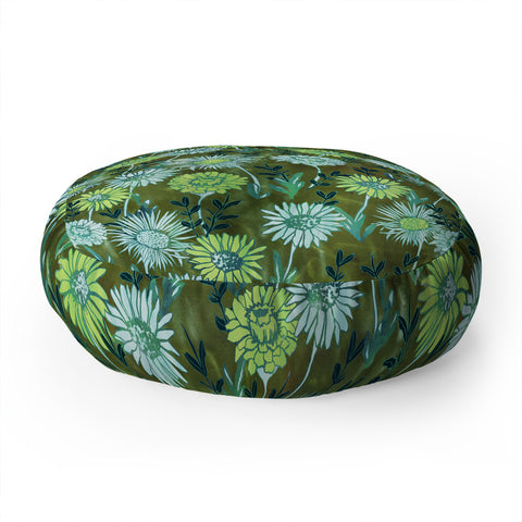 Schatzi Brown Gillian Floral Green Floor Pillow Round