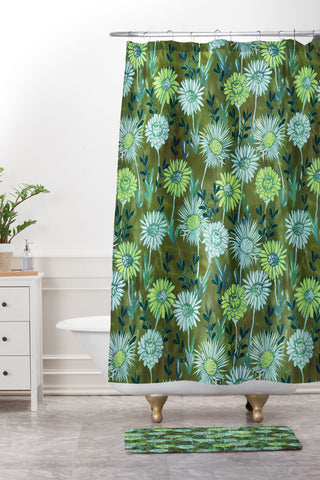 Schatzi Brown Gillian Floral Green Shower Curtain And Mat