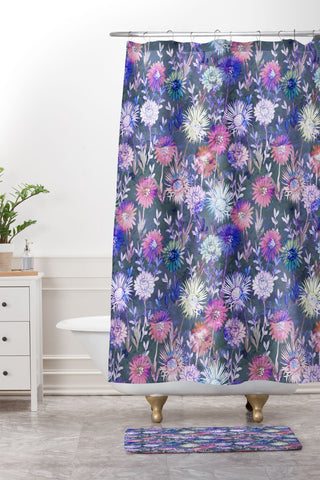 Schatzi Brown Gillian Floral Grey Shower Curtain And Mat