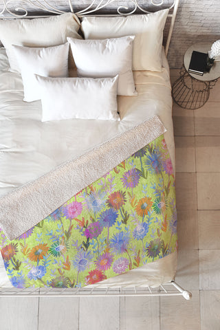 Schatzi Brown Gillian Floral Lime Fleece Throw Blanket