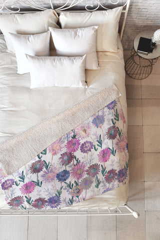 Schatzi Brown Gillian Floral White Fleece Throw Blanket