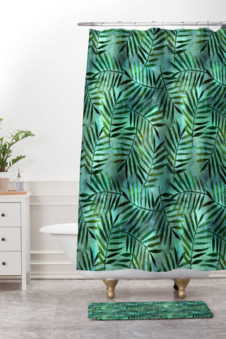 Schatzi Brown Goddess Palm Emerald Shower Curtain And Mat