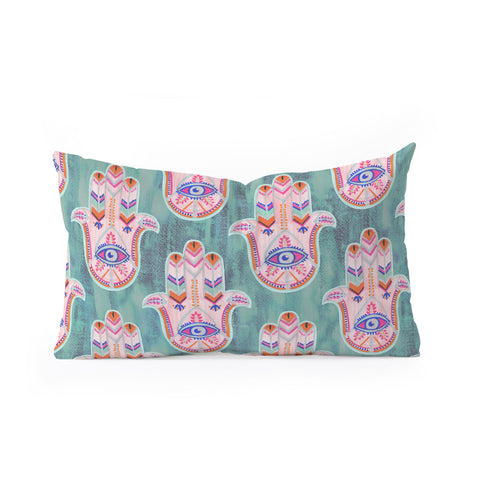 Schatzi Brown Hamsa Mint Oblong Throw Pillow