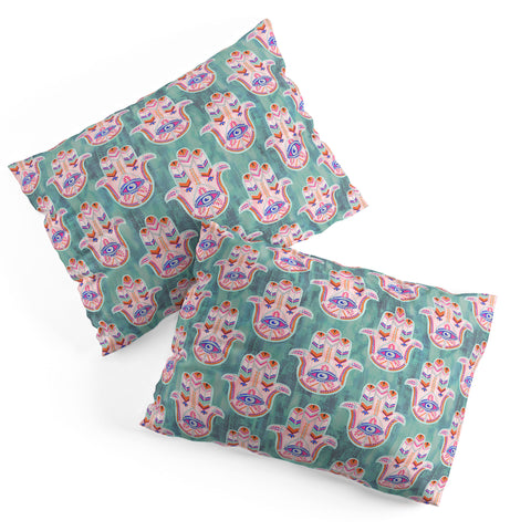 Schatzi Brown Hamsa Mint Pillow Shams