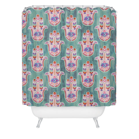 Schatzi Brown Hamsa Mint Shower Curtain