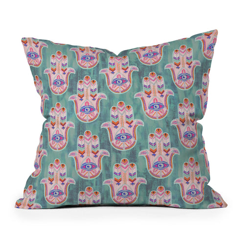 Schatzi Brown Hamsa Mint Throw Pillow