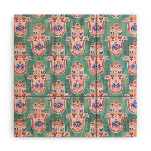 Schatzi Brown Hamsa Mint Wood Wall Mural